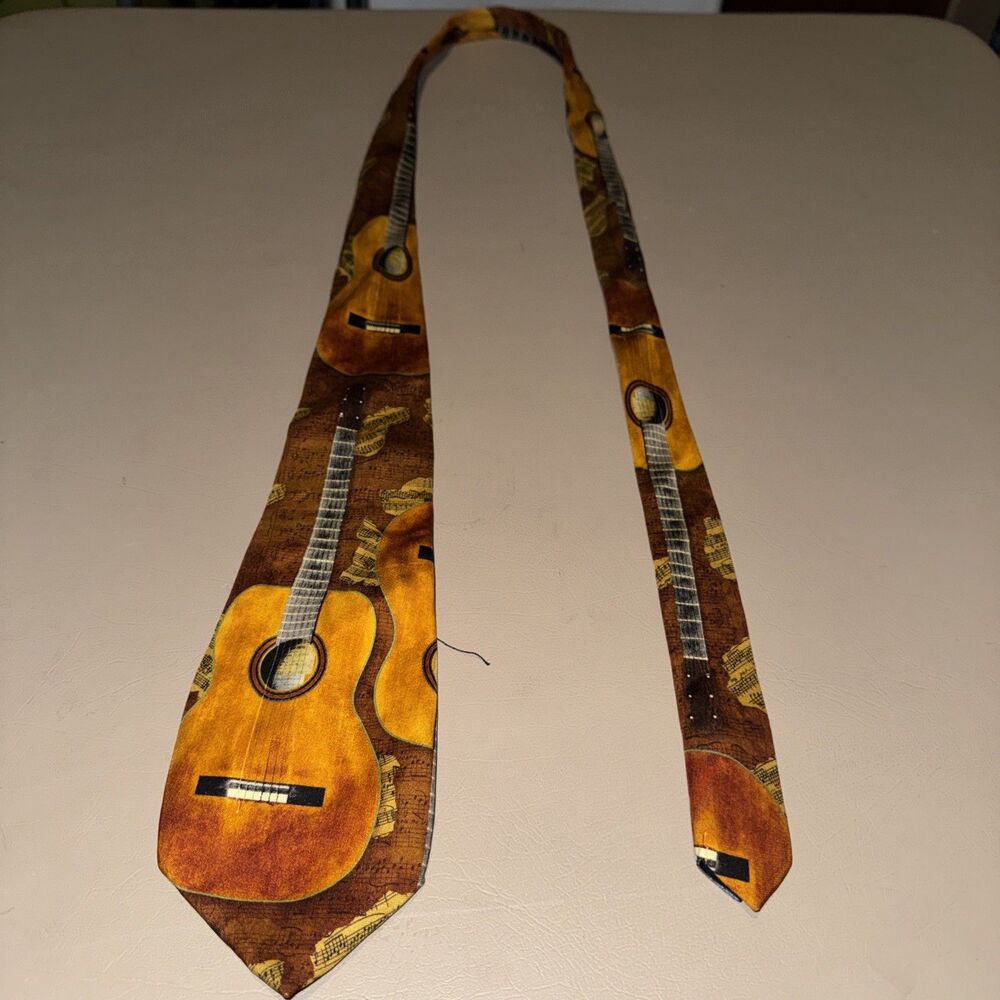 Unbranded Men’s Tie Orange Guitar Themed
